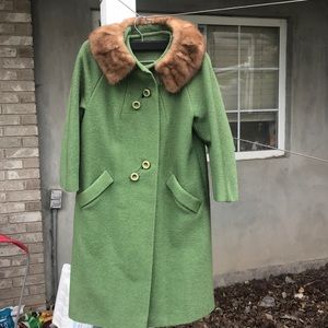 Vintage tweed swing coat with fur collar